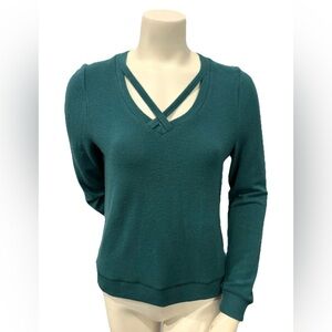 Z SUPPLY XS Deep Green Cross-Front V-Neck Long Sleeve Pullover Top Sweater